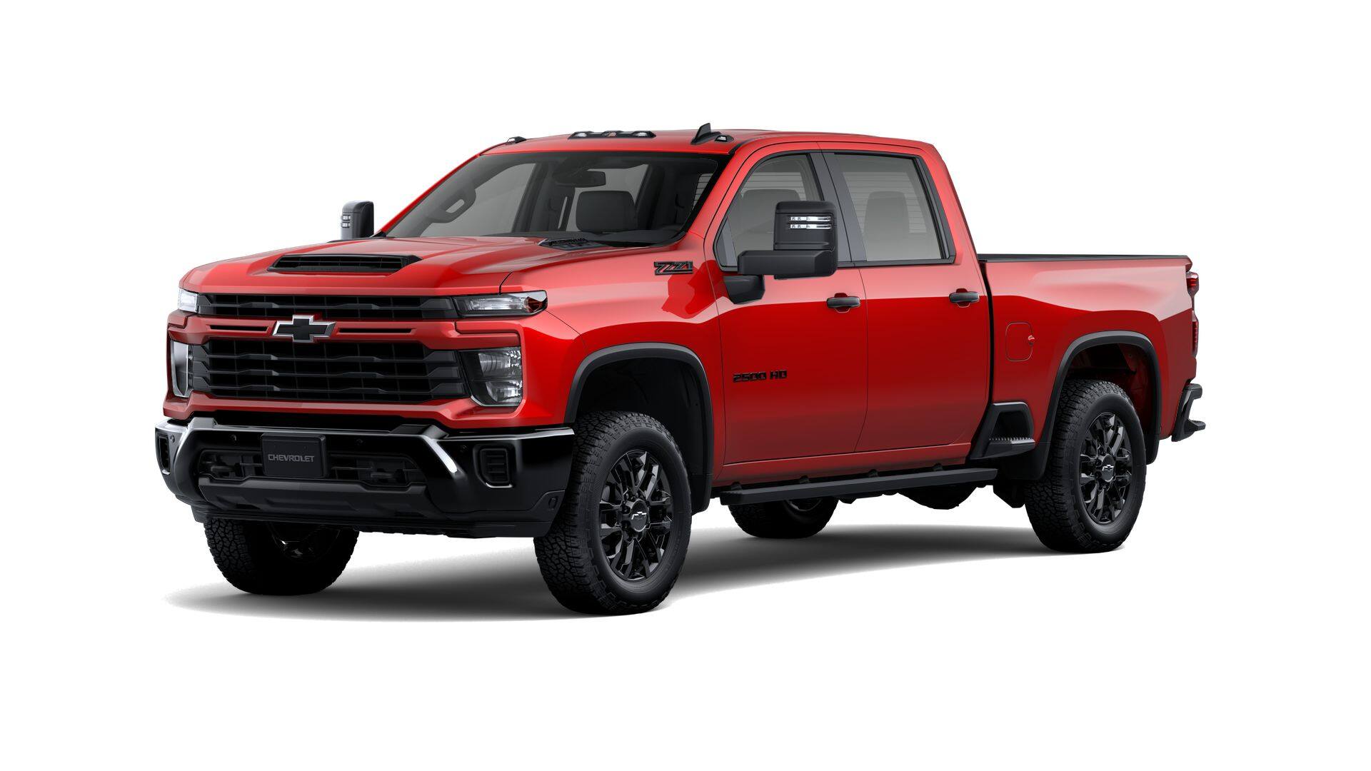 2026 Chevrolet Silverado 2500 HD Custom in Red Hot — front three-quarter view